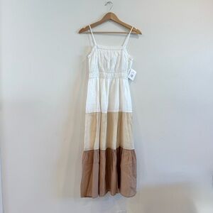 Goldfield Neutral Brown Tiered Midi Dress